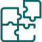 Four interlocking puzzle pieces are outlined in teal, arranged to form a square.