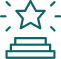 Outlined icon of a shining star above a three-tiered podium, representing achievement or success.