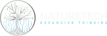 A logo showing a tree with circuit branches inside a circle, with the words NATURETECH in large text and EXPANSIVE THINKING in smaller light blue text to the right.