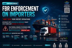 NatureTech infographic explaining FBR Rule 150Q digital invoicing requirements for importers in Pakistan and real-time invoice compliance.